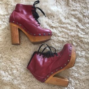 Red high heels ankle booties